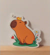 Adorable Capybara with Little Birdie Singing on Head Sticker