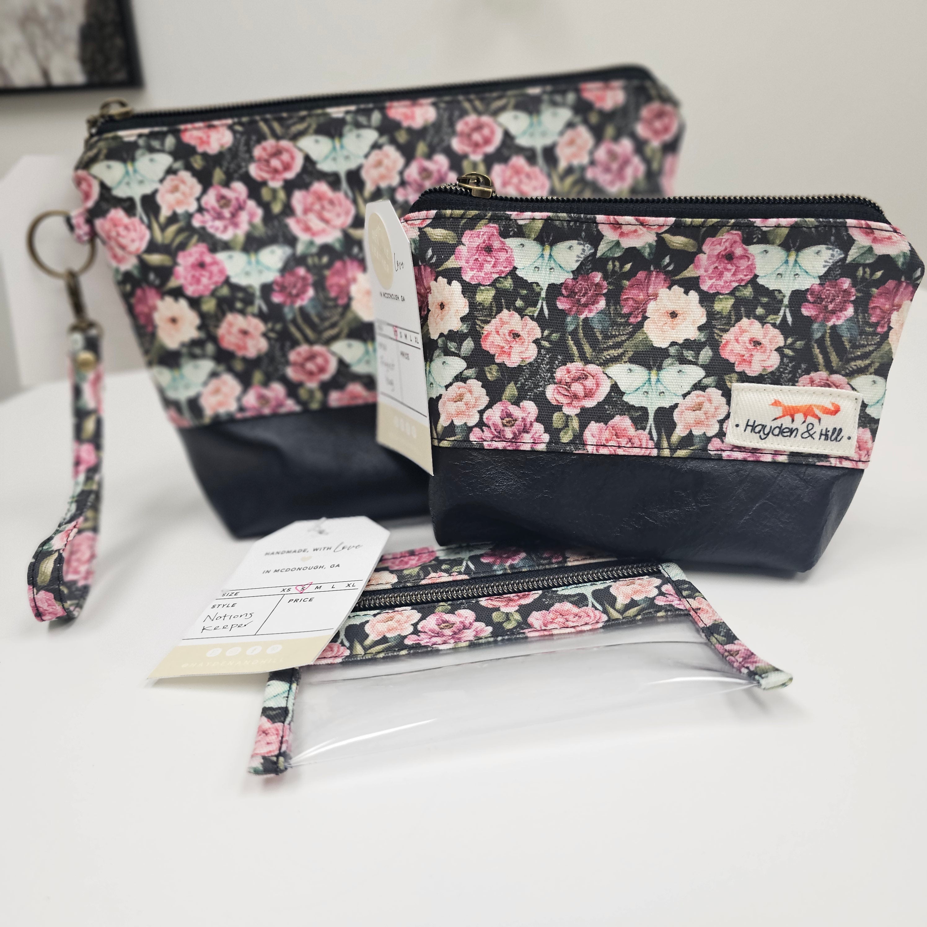 Moth & Flowers w/Black Background Project Bag