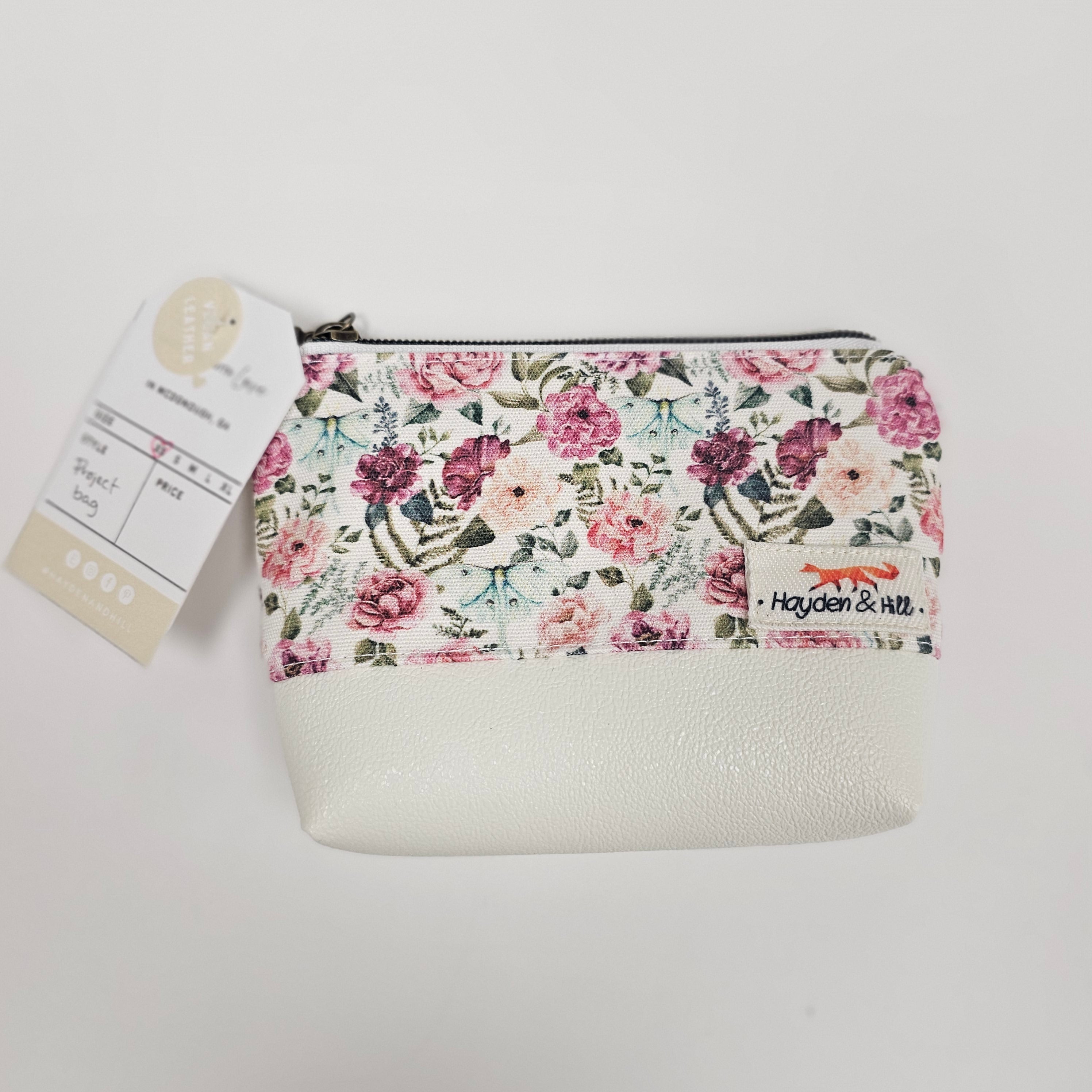 Moth & Flowers w/White Background Project Bag