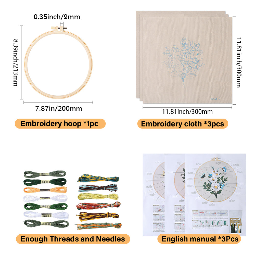 Garden Bloom Embroidery Starter Kit – 3-Pack Floral Collection