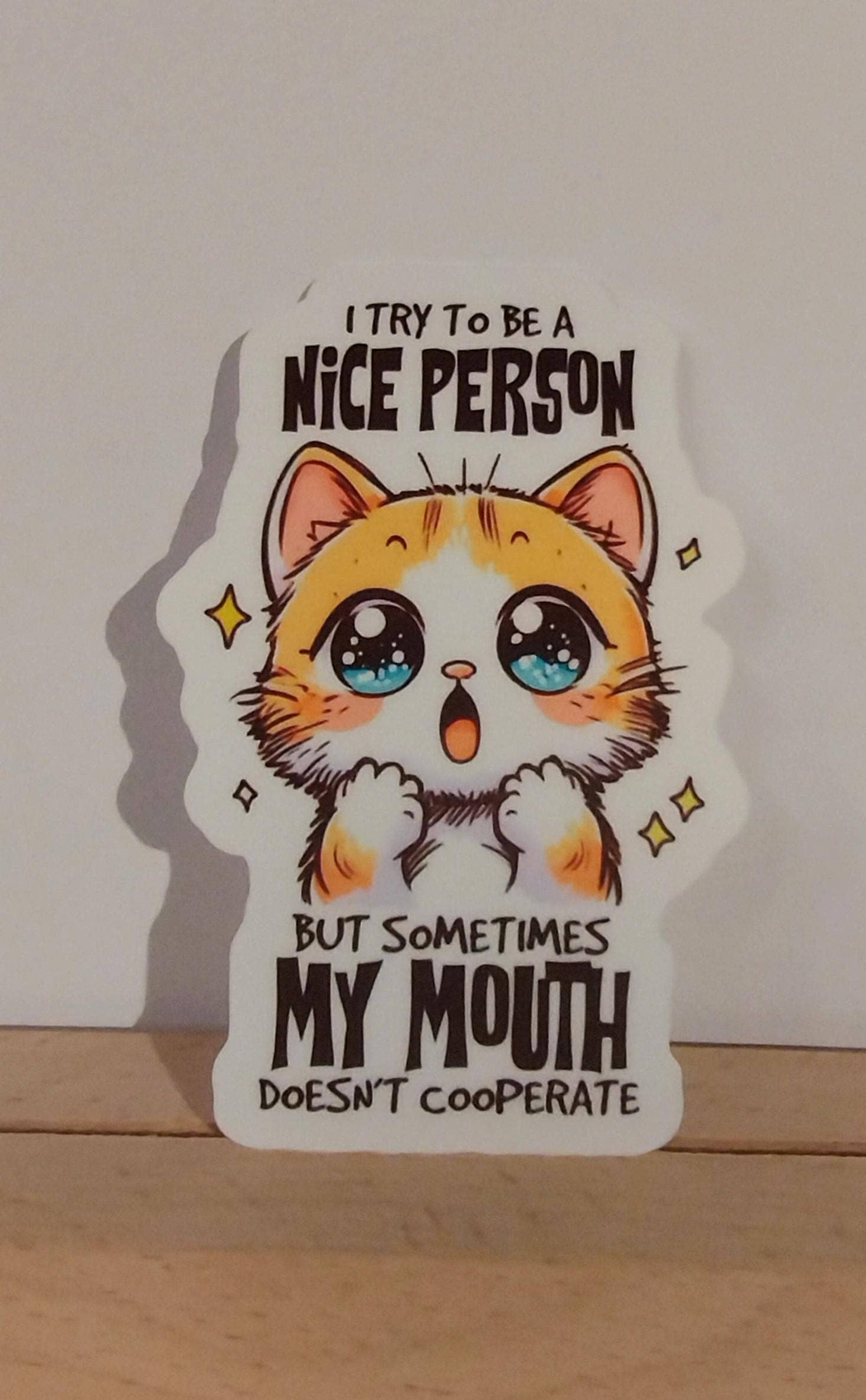 Nice Person Cat Sticker with Attitude, Funny Kitten Decal