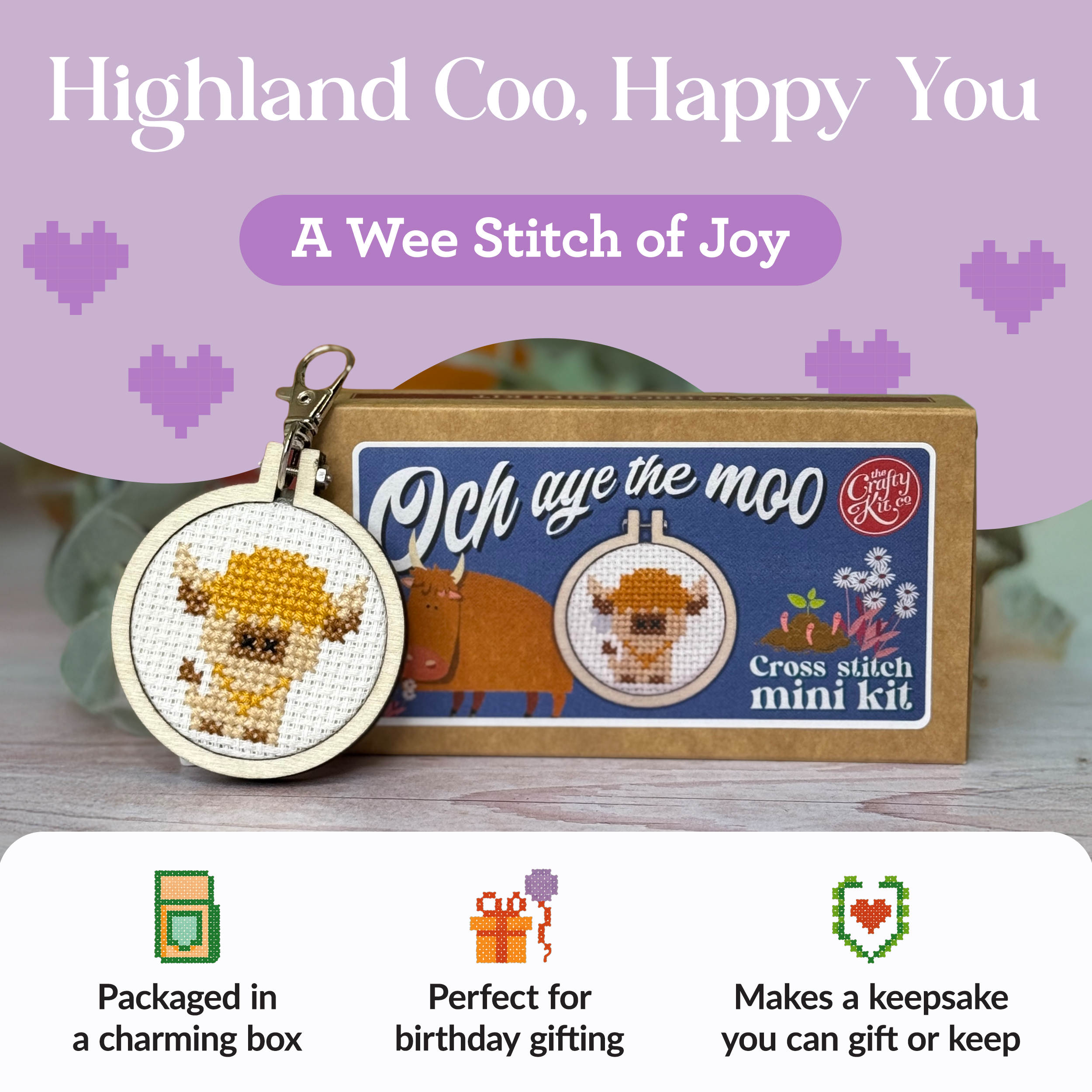 Och Aye the Moo Mini Matchbox Cross Stitch Kit